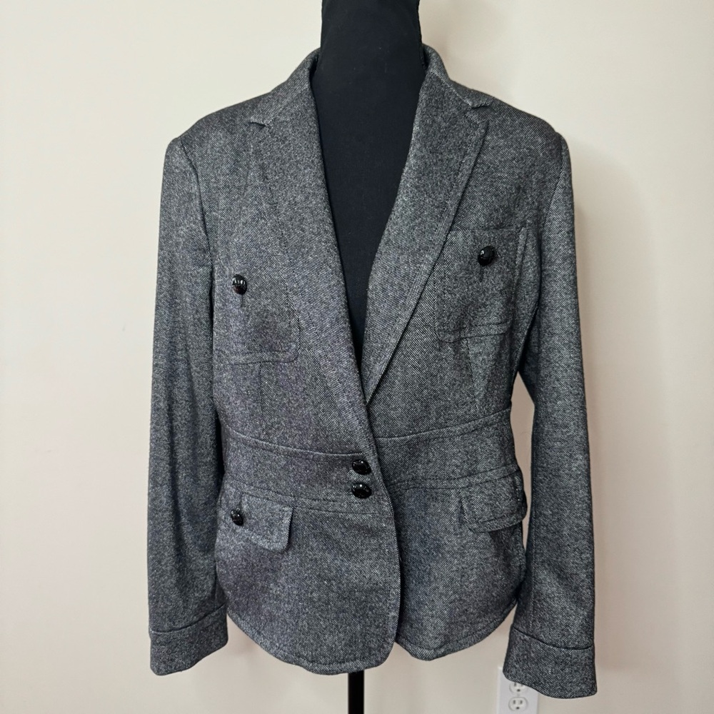 Talbots Wool Blend 2 Button Black Tweed Lined Blazer Jacket Coat